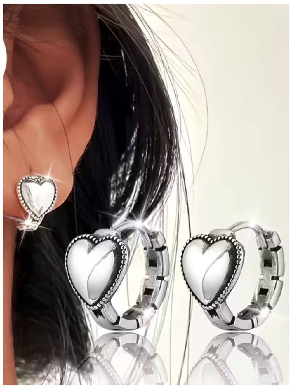 Trendy Huggie Hoop Heart-Shape Earrings S925 Silver Stamped